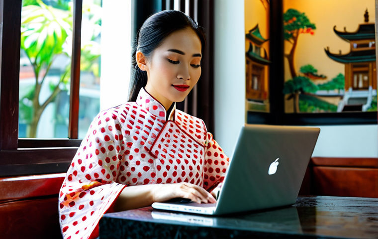 **
A successful Vietnamese businesswoman in a modern *ao dai* (traditional Vietnamese dress), fully clothed, modest, and appropriate attire, working on a laptop at a stylish cafe in Ho Chi Minh City. Sunlight streams through the window. Safe for work, perfect anatomy, natural pose, professional photograph, high quality, family-friendly content.
**