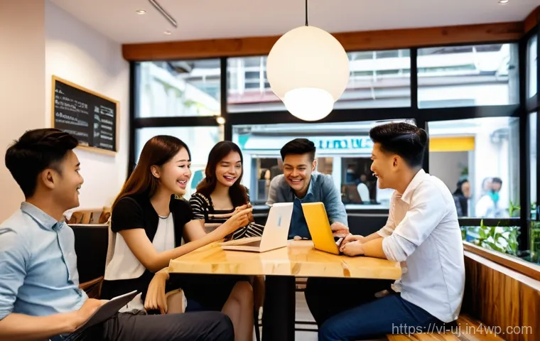 경력 회복탄력성 강화를 위한 자원 활용법 - **Networking in a Vietnamese Cafe Scene**
"A vibrant scene inside a modern, stylish cafe in Dist...