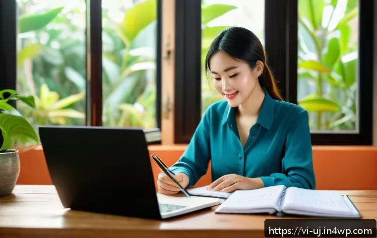 경력 회복탄력성을 위한 시간 관리 전략 - A modern Vietnamese home office scene featuring a young professional woman in smart casual attire, s...